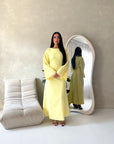 Elara Yellow Plain Lace Sleeve Detail Modest Dress
