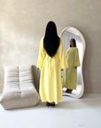 Elara Yellow Plain Lace Sleeve Detail Modest Dress