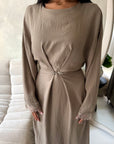Abi Mocha Linen Lace Detail Summer Dress