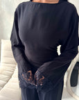 Minal Black Linen Lace Detail Top & Trouser Co Ord