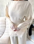 Minal Cream Linen Lace Detail Top & Trouser Co Ord