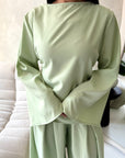 Nasra Mint Plain Tie Back Top Trouser Co Ord Set