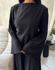 Nasra Black Plain Tie Back Top Trouser Co Ord Set