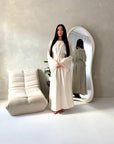 Abi Beige Linen Lace Detail Summer Dress