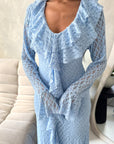 Tara Blue Lace Ruffle Frill Detail Summer Dress