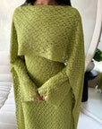 Malika Lime Green Lace Detail Cape Tie Back Dress