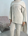 Mia Beige Cardigan Knitted Co ord Set With Attached Scarf