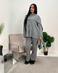 Mia Grey Cardigan Knitted Co ord Set With Attached Scarf