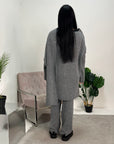 Mia Grey Cardigan Knitted Co ord Set With Attached Scarf