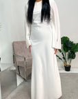 Aqsa White Premium Tie Back Satin Quality Dress