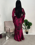 Erum Wine Tie Dye Flared Sleeve Dress