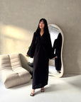 Disha Black Summer Linen V-Neck Tie Dress