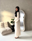 Disha Cream Summer Linen V-Neck Tie Dress