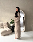 Disha Mocha Summer Linen V-Neck Tie Dress