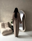 Disha Mocha Summer Linen V-Neck Tie Dress