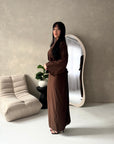 Disha Chocolate Summer Linen V-Neck Tie Dress