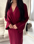 Disha Wine Summer Linen V-Neck Tie Dress