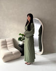 Disha Khaki Summer Linen V-Neck Tie Dress