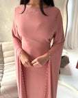 Sisi Pink Pearl Detail Cape Sleeve Tie Back Dress