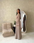 Bahi Mocha Belted Plain Modest Skirt Co Ord Set