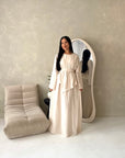 Bahi Beige Belted Plain Modest Skirt Co Ord Set