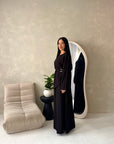 Bahi Black Belted Plain Modest Skirt Co Ord Set