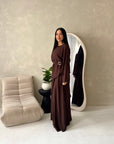 Bahi Brown Belted Plain Modest Skirt Co Ord Set