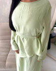 Bahi Mint Belted Plain Modest Skirt Co Ord Set