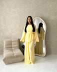Bahi Yellow Belted Plain Modest Skirt Co Ord Set