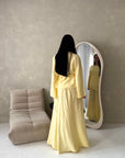 Bahi Yellow Belted Plain Modest Skirt Co Ord Set