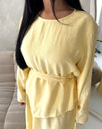 Bahi Yellow Belted Plain Modest Skirt Co Ord Set