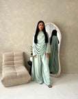 Maliha Mint Plain Drape Cape Top Trouser Co Ord Set