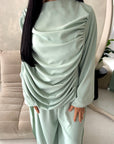 Maliha Mint Plain Drape Cape Top Trouser Co Ord Set