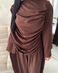 Maliha Brown Plain Drape Cape Top Trouser Co Ord Set