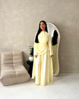 Maliha Yellow Plain Drape Cape Top Trouser Co Ord Set