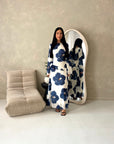 Kyta Navy Mesh Floral Print Tie Back Summer Dress