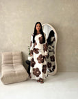 Kyta Brown Mesh Floral Print Tie Back Summer Dress