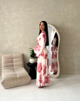 Kyta Pink Mesh Floral Print Tie Back Summer Dress