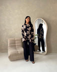 Ayra Black With Gold Floral Embroidery Asymmetrical Top