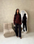 Ayra Brown Floral Embroidery Asymmetrical Top