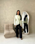 Numa Mint Summer Embroidery Asymmetrical Top