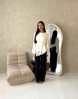 Numa Cream Summer Embroidery Asymmetrical Top