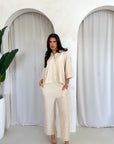 Abi Beige Shirt & Trouser Linen Summer Set