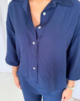 Abi Navy Shirt & Trouser Linen Summer Set