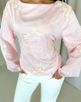 Diya Pink Floral Embroidery Tie Back Top