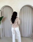 Diya Beige Floral Embroidery Tie Back Top
