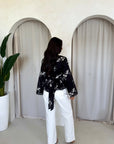 Diya Black Floral Embroidery Tie Back Top