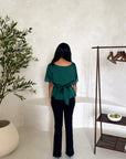 Rayna Emerald Green Summer Lace Detail Short Sleeve Tie Back Top