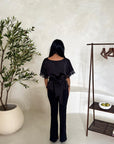 Rayna Black Summer Lace Detail Short Sleeve Tie Back Top