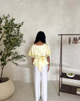 Rayna Yellow Summer Lace Detail Short Sleeve Tie Back Top